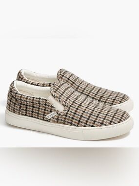 J CREW Plaid Road Trip Slip-On Sneakers 
in Dusty Tan Houndstooth Size 9.5